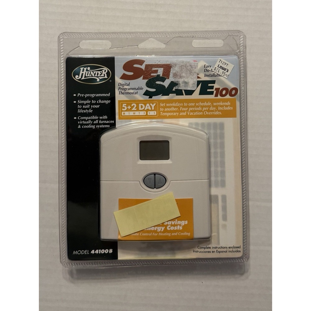 NEW Hunter Set & Save 100 Digital Programmable Thermostat Model 44100B